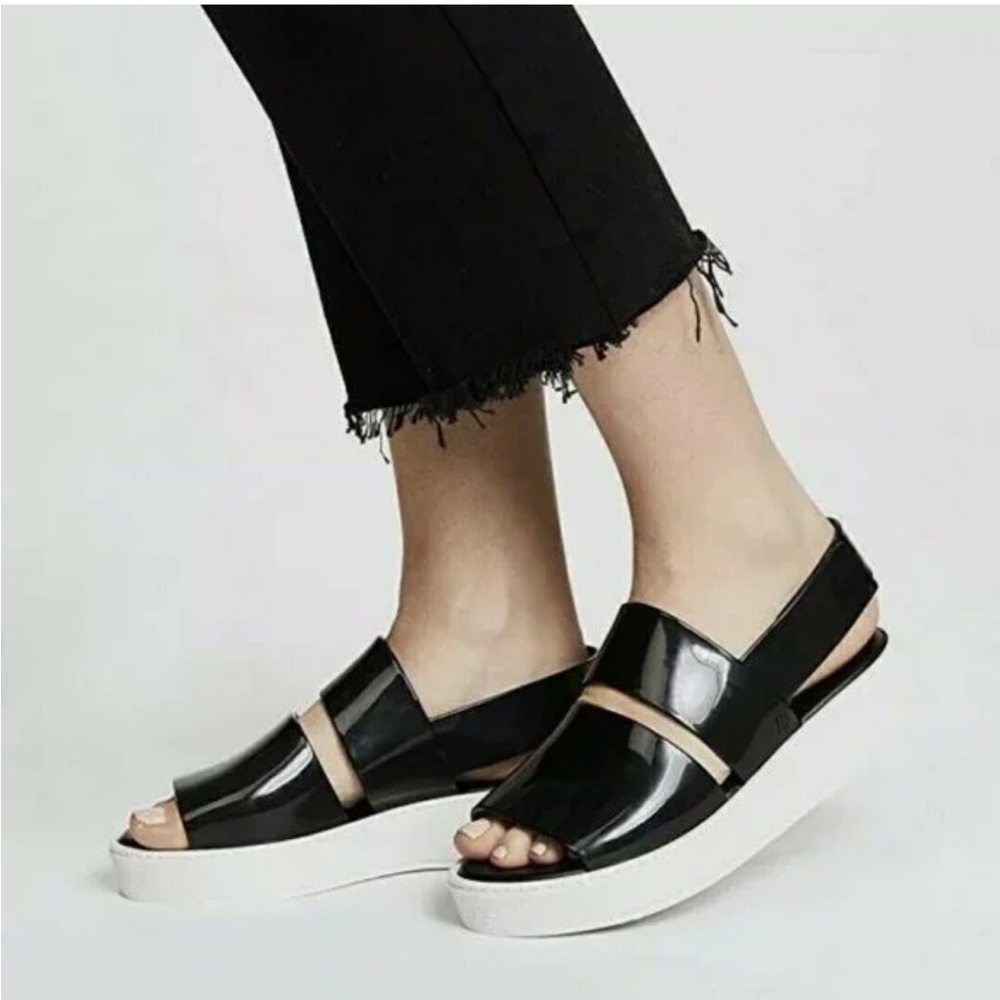 MELISSA SoHo Black PVC Platform Sandal Retro Beach Sling Back Chunky Jelly Sz 6‎